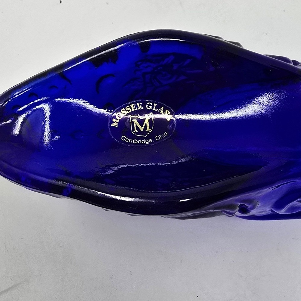Vtg Mosser Victorian style cobalt blue glass slipper pointed toe shoe whimsical - Picture 8 of 8